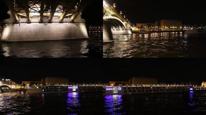 在多瑙河大桥下航行。布达佩斯。匈牙利。