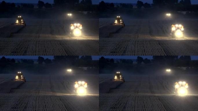 在农村收获黑麦。将夜晚与光明结合起来。