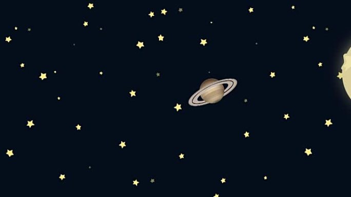 星空中的卡通月亮和土星