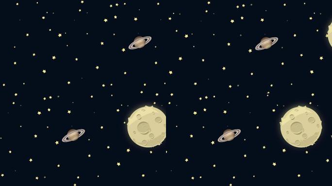 星空中的卡通月亮和土星