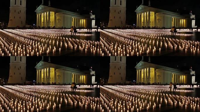 立陶宛维尔纽斯大教堂广场上的蜡烛