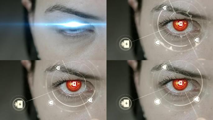 年轻的半机械人女性眨眼，然后出现太阳能充电符号。
