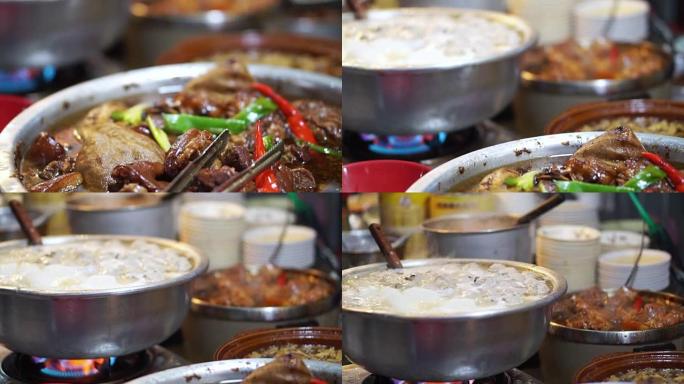 中国，台湾街头小吃夜市肉丸汤和猪脚