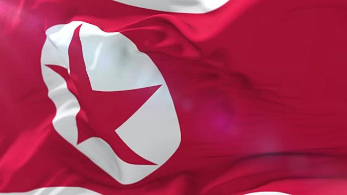 朝鲜的旗帜在风中挥舞，循环