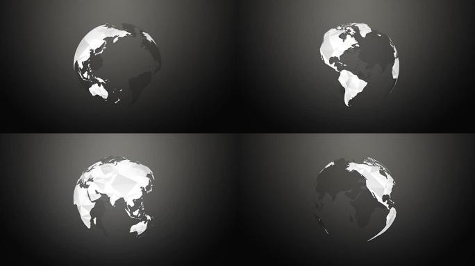地球行星旋转黑色背景上的白色几何地球仪