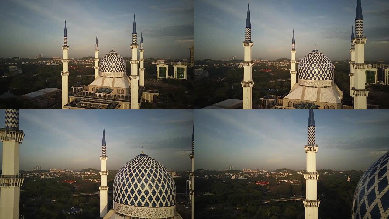 航拍镜头-清真寺的日出。