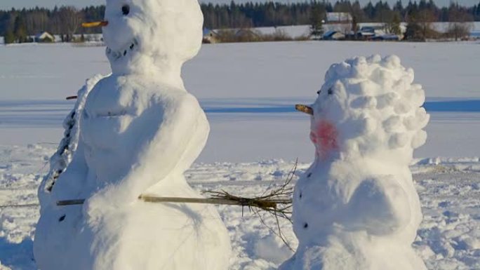 两个大雪人站在地上