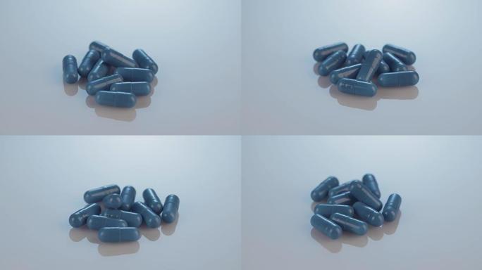 处方药-反光背景上的胶囊、药丸、片剂