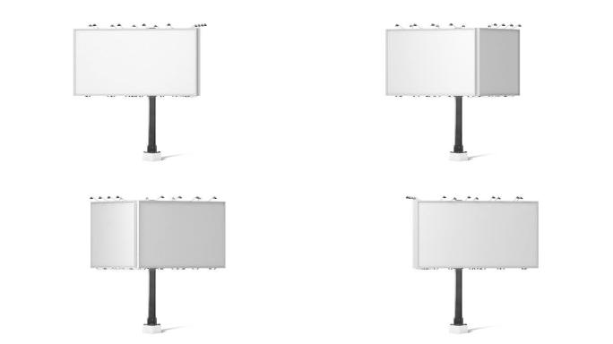 空白白色横幅模型，城市三面广告牌，循环旋转