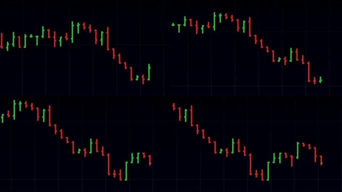 黑色背景上带有下降趋势的通用股票市场价格图表-新质量金融业务动画动态视频录像
