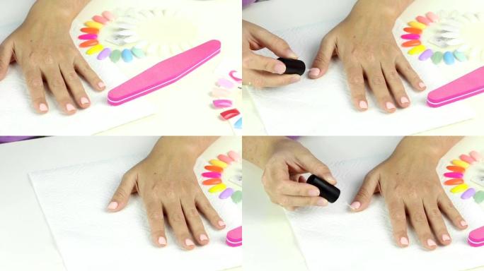 凝胶抛光程序后在女性指甲上的面漆应用