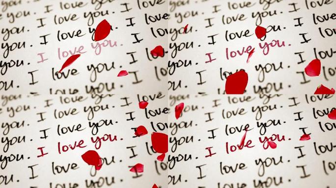 红色闪光火花我爱你在旧的老式纸上写下红色玫瑰花瓣流动，情人节节日活动