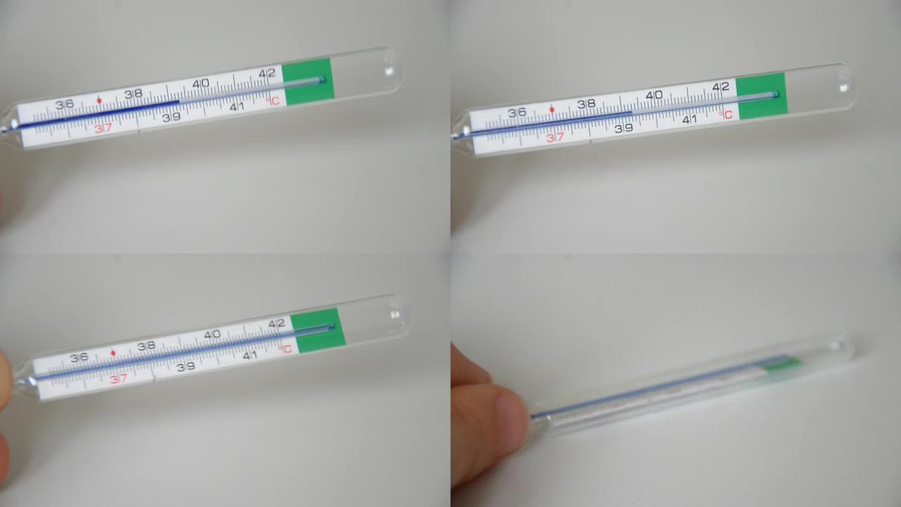 温度计显示高温。疾病概念。