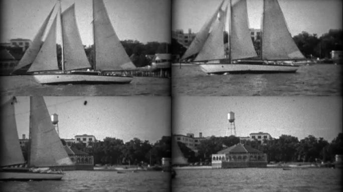 1934: 大型3帆船纵帆船横跨码头活动中心和山坡大厦。