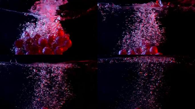一束红葡萄落水飞溅超慢动作视频