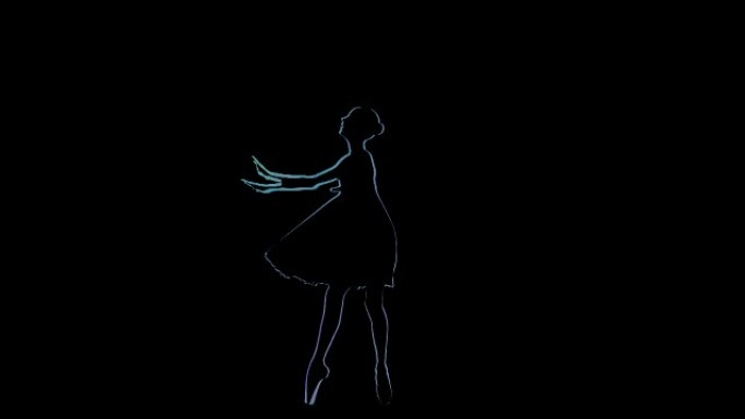 电脑图形女孩芭蕾舞演员跳舞。黑色背景中的慢动作