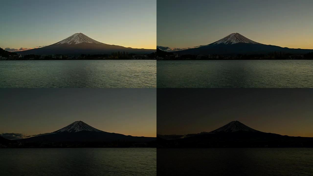 河口湖富士山的明至暗日落延时