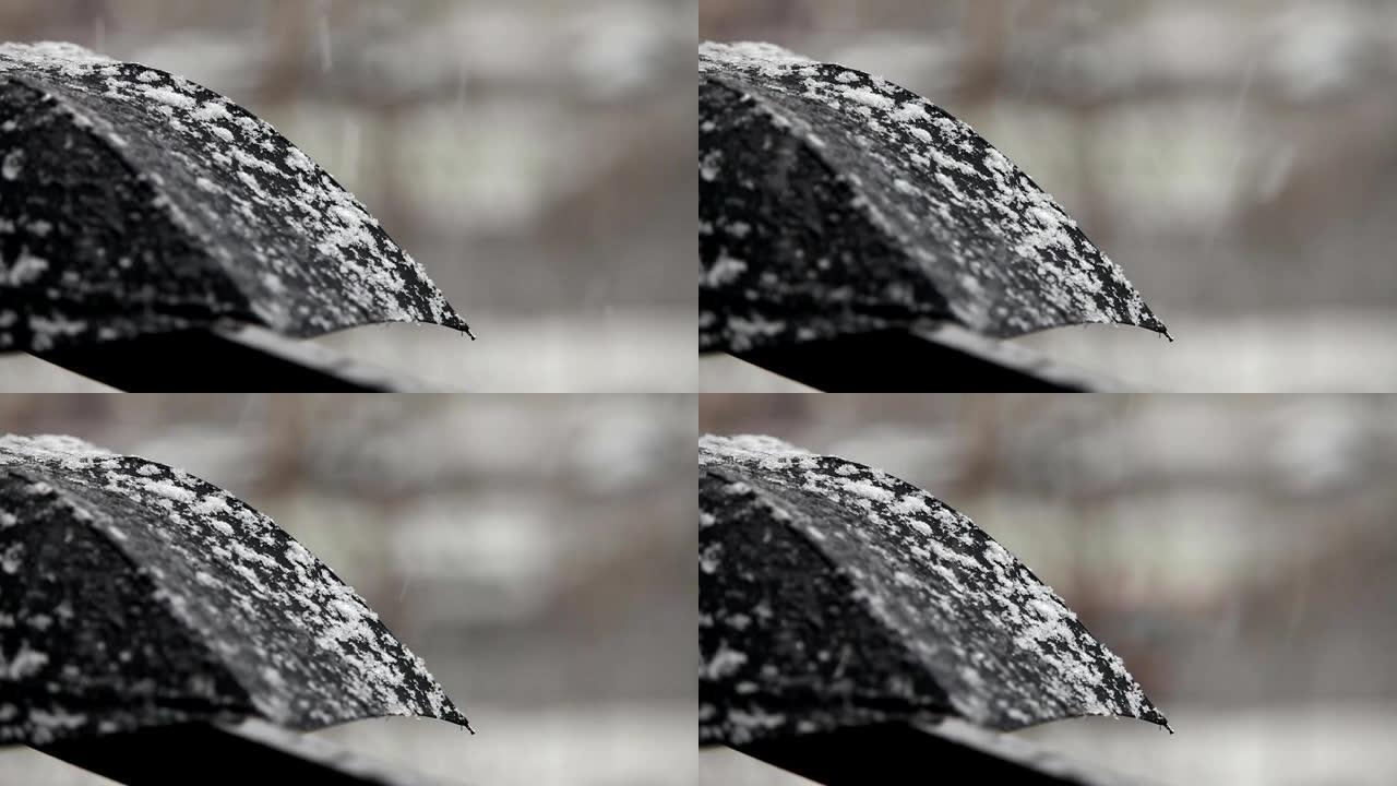 雪下的雨伞下雪天冬季打伞空境空镜头