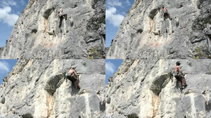 罗马尼亚登山者伊姆雷·塞德维 (Imre Sedevi) 在Remetea攀登dificoult路线