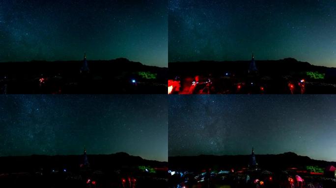 时间流逝-星星，星星，泰国唐安清迈的多伊塔塔，晚上有星星
