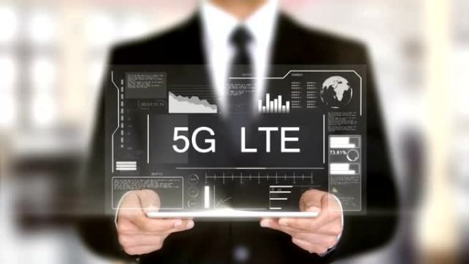 5G LTE，具有全息图概念的商人
