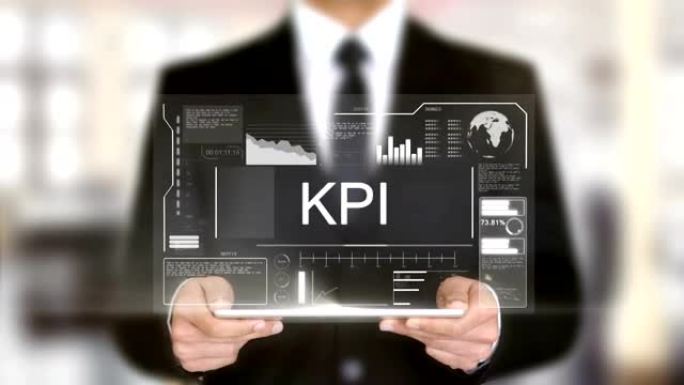 KPI，具有全息图概念的商人