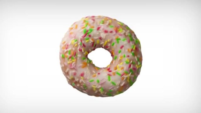 白色背景上洒满彩色甜甜圈的抽象动画。