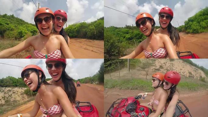 在巴西北里奥格兰德的纳塔尔的马车里玩得开心的女孩