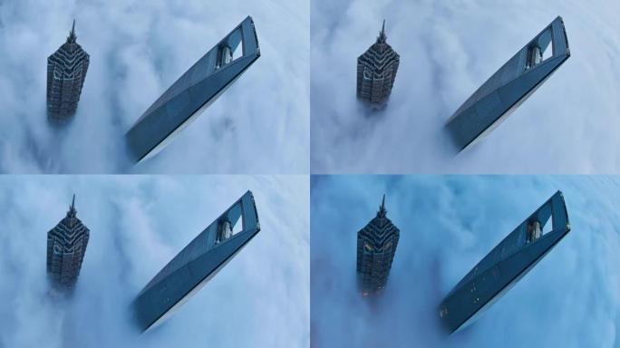 4K: 中国平流层云上的上海摩天大楼。