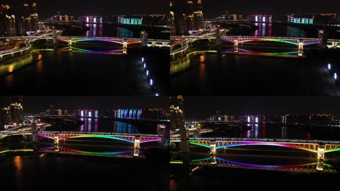 5航拍泉州田安大桥侧面夜景灯光秀