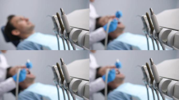特写牙医的手钻机