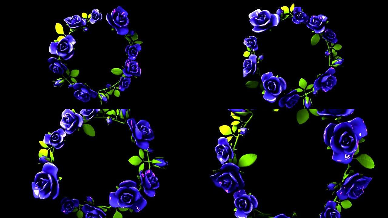 黑色文本空间上的蓝色玫瑰框架