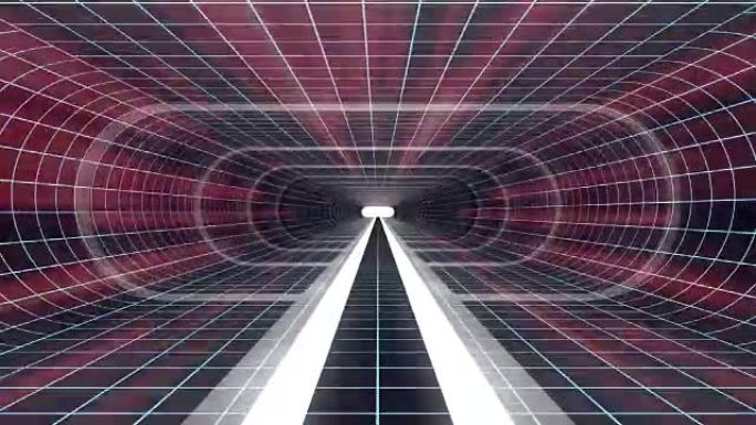 通过虚拟现实白色霓虹蓝格红光网络隧道平视显示器界面运动图形动画背景新质量复古未来复古风格酷漂亮视频脚