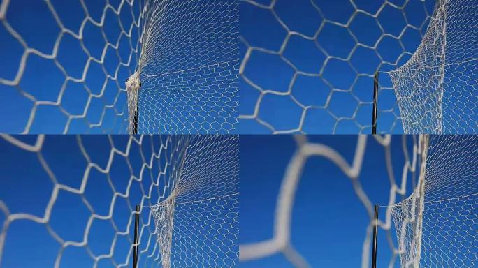 足球击中蓝色的网