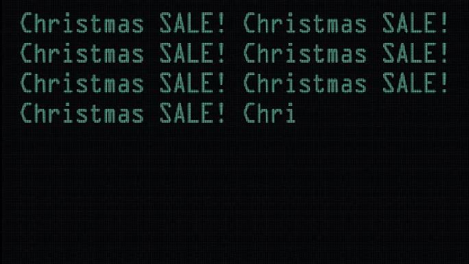 手工打字圣诞销售2字写上绿色旧发光二极管液晶管电脑显示屏特写像素动画-新质量复古复古未来派措辞排版视