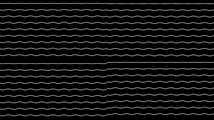 黑色背景下上升的波浪状白线曲线的动画