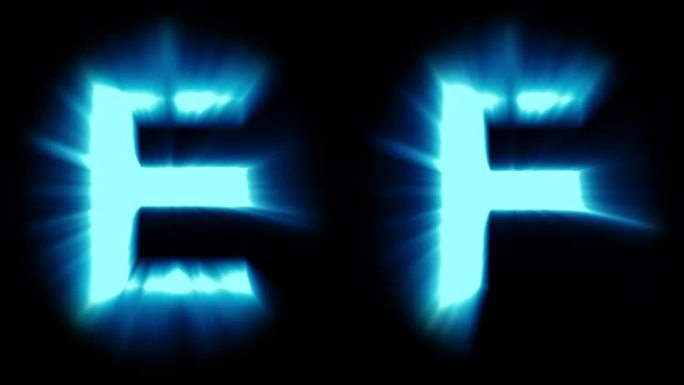 轻字母E和F-冷蓝光-强烈闪烁和强烈闪烁动画循环-隔离