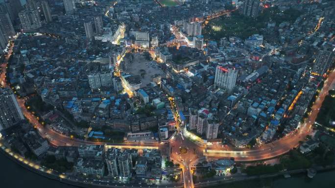 内江市中心夜景航拍内江夜晚沱江城市夜景