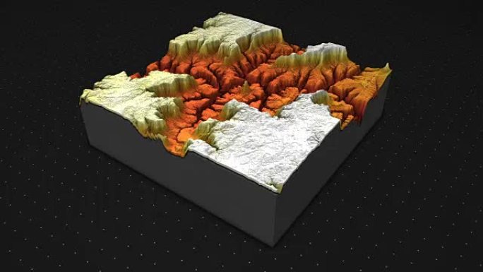 土壤切片的3d渲染，山脉孤立在黑暗背景上。