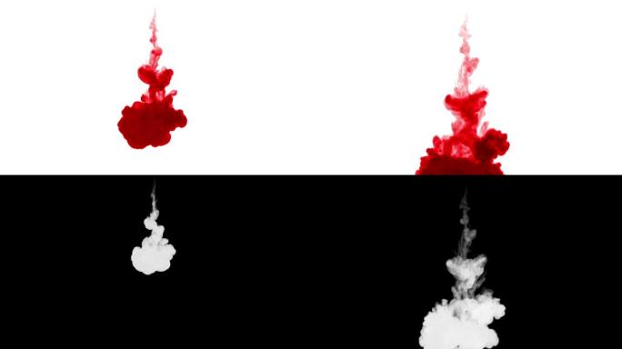 红色墨水溶解在白色背景的水中，亮度哑光。计算机模拟的3d渲染。墨水注入水中。1