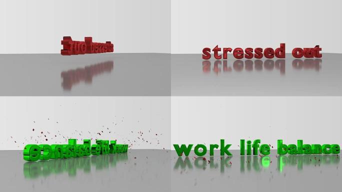 动画从文字强调到工作生活平衡在白色背景
