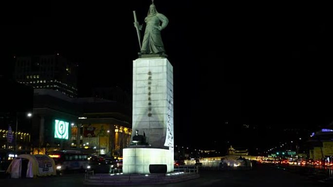 光化门广场韩国将军李善信首尔夜间时间圈大照明