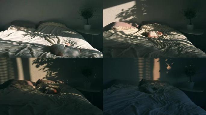 床和墙壁上移动的太阳光点的时间流逝