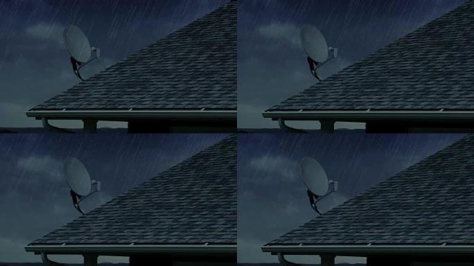 带卫星天线的雨天住宅屋顶