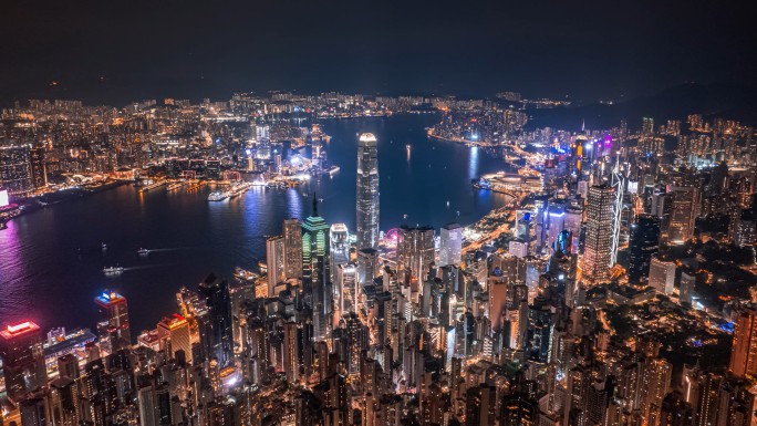 香港cbd夜景航拍延时