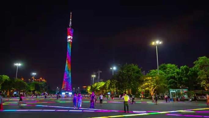 广州市夜景照明著名广州塔步行全景4k时间图中国