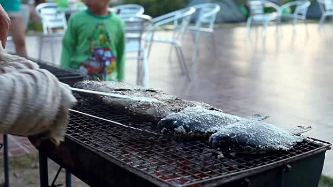火炉烤鱼，街头小吃，泰国。