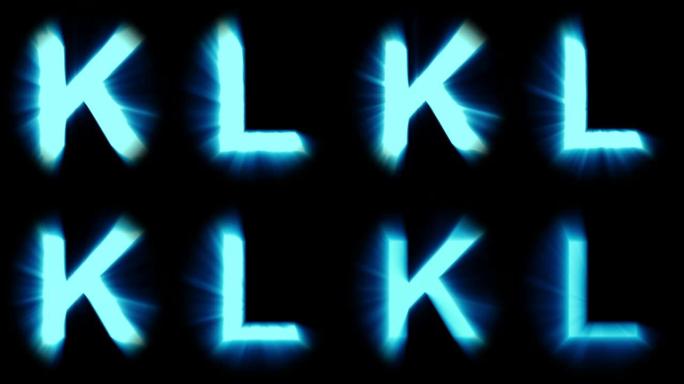 轻字母K和L-冷蓝光-强烈闪烁和强烈闪烁动画循环-隔离