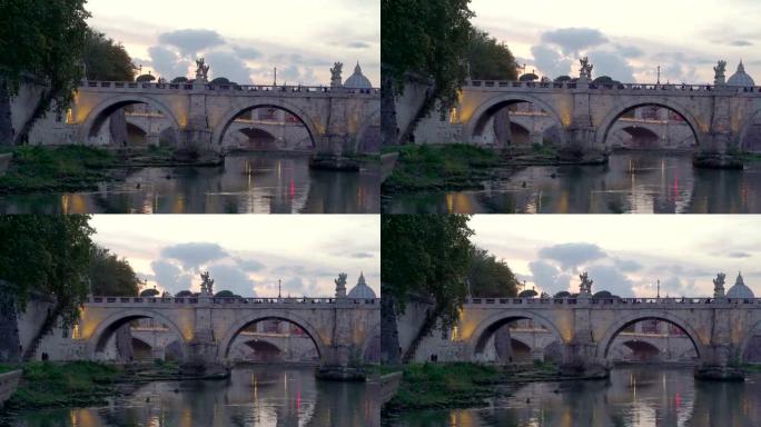 意大利罗马有很多人的桥的景色