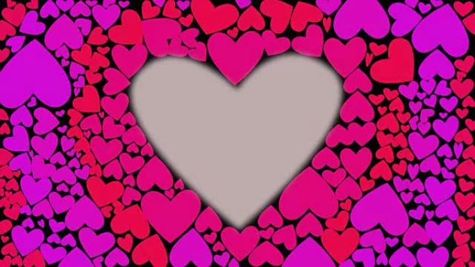 红心发光，颜色从粉红变成淡紫色，从cnter到outer。心形动画。粉色心形光波。